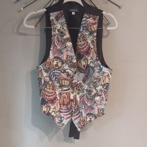 Nadia Dog Vest Vintage Y2K Button Down USA Made Italian Fabric Medium Tapestry